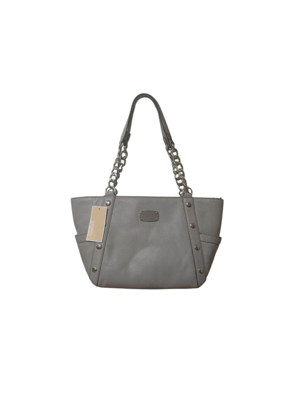 NEW Michael Kors Gray Leather Chain-Link Tote Shoulder Bag